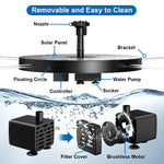 Solar Water Fountain for Garden, 1.5W Solar Water Pump with 6 Nozzles, Max 1.1m Water Column Solar Fountain for Home Garden Pond Bird Bath Pool