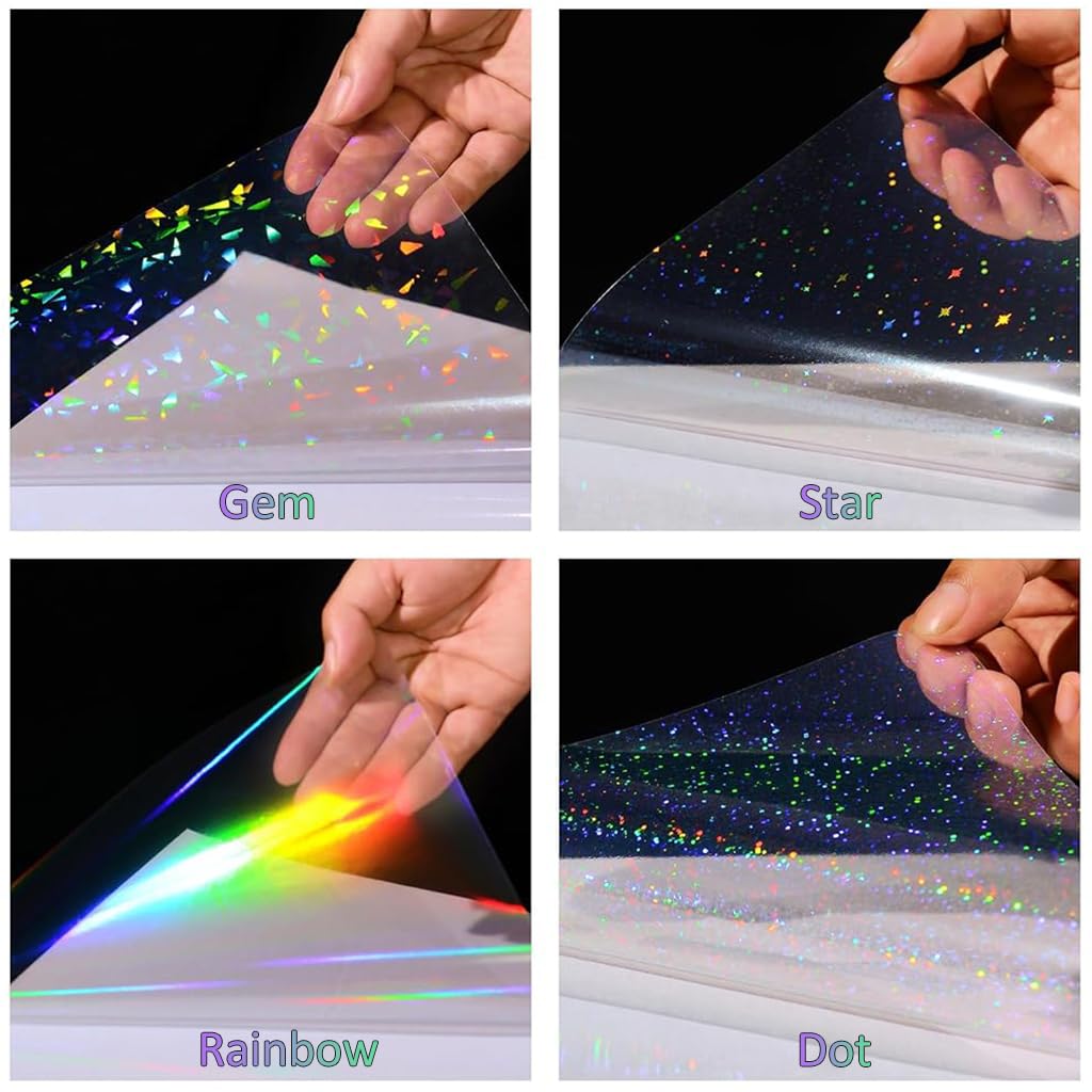 HASTHIP Vinyl Holographic Sticker for Laptop Car and Phone featuring 20 Sheets 8.5x11 in | 4 Styles Self Adhesive Lamination Paper