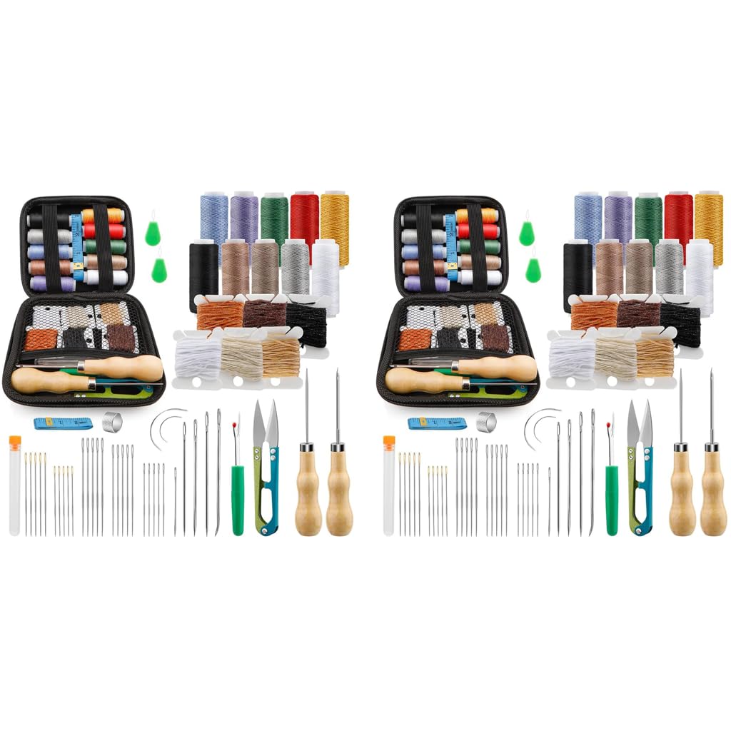 HASTHIP Leather Sewing Kit for Upholstery Repair with 118 pcs Needles and Waxed Thread | Hand Stitching Set for Car Seats and Sofas