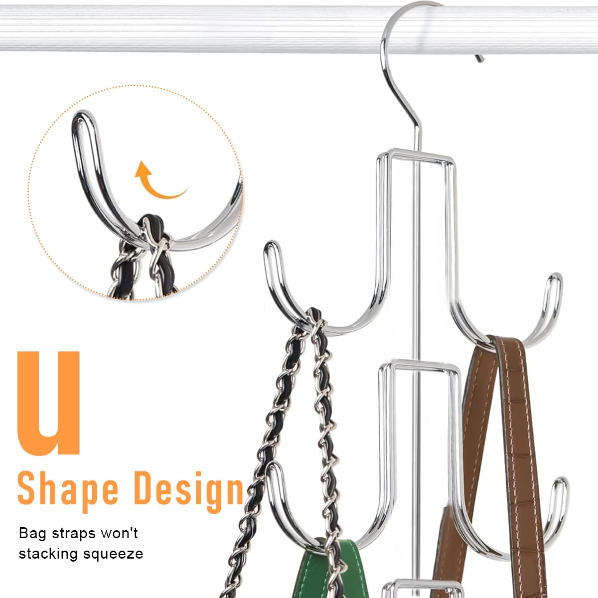 HASTHIP Handbag Organizer Rack for Closet with Dual Metal Hooks holding up to 6 Bags | Space Saving Purse Hanger