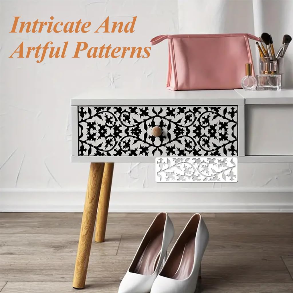 HASTHIP® 12Pcs Painting Stencils for Wooden Crafts Spray Painting Stencils Assorted Aesthetic Decorative Pattern Templets DIY Engraving Crafts Pattern Templets, Cake Decorating Stencils, 28x7.6cm