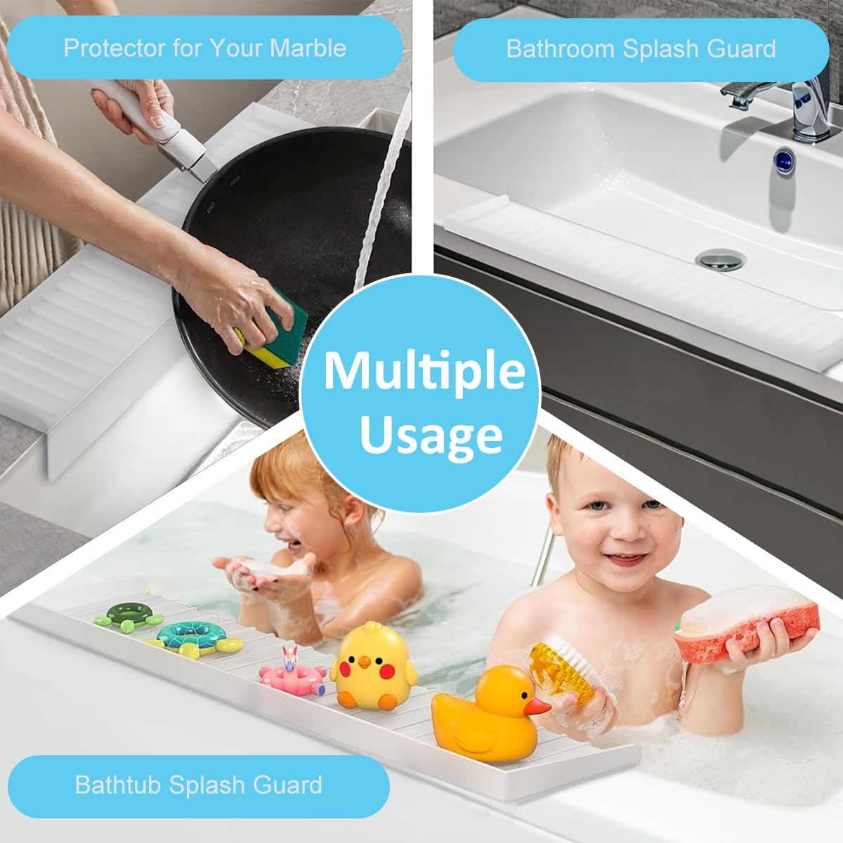 HASTHIP Silicone Sink Edge Protector for Kitchen Countertops featuring Grooved Design and 4x20 in Cuttable Splash Guard | Flexible Silicone Protection Against Water Splashes