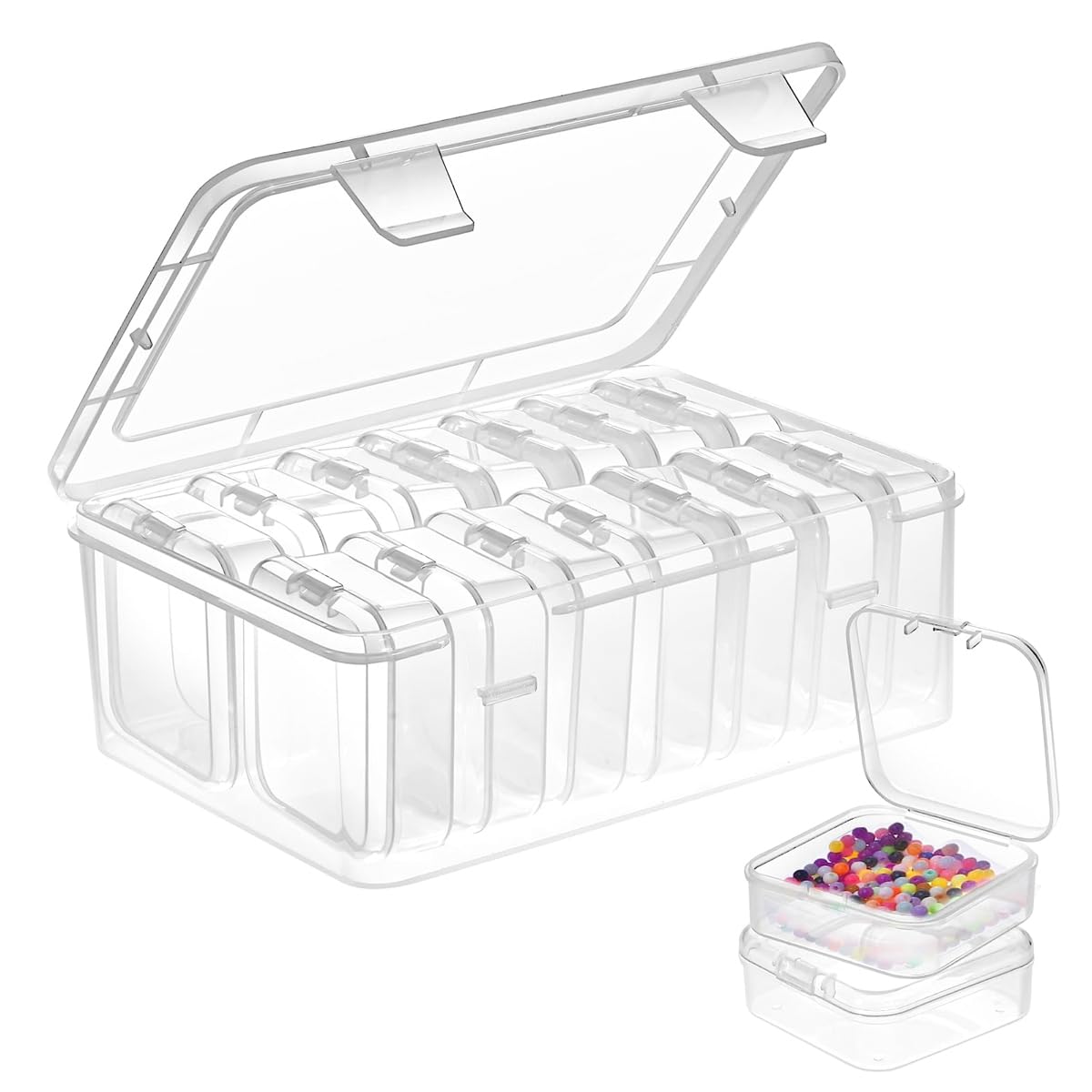 HASTHIP Jewelry Organizer Box Set of 15Pcs for Earrings and Rings with 14 Mini Containers | Transparent Plastic Storage for DIY Crafts
