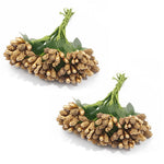 HASTHIP Artificial Flower Bunch for Weddings and Home Decor with 12 Branches & 80mm Length | Featuring Gold Beads and Green Mesh Design