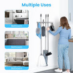 Wall Mounting Mop Broom Holder 4 Slots & 5 Hooks Space Aluminum Broom Organizer Nail-Free Installation Mop Holder for Home, Office, Storage Rooms, Bathroom, Cleaning Room