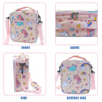 Lunch Box for Kids Girls Insulated Lunch Bag, Pocket Pink Unicorn Print Thermal Lunch Tote Bag with Shoulder Strap for School Thermal Meal Small Lunch Tote Toddler Rainbow Lunchbox