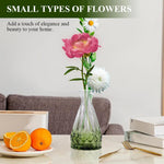 HASTHIP Glass Vase Set for Flower Arrangement featuring 10 Retro Embossed Designs | Transparent Green Gradient Decor