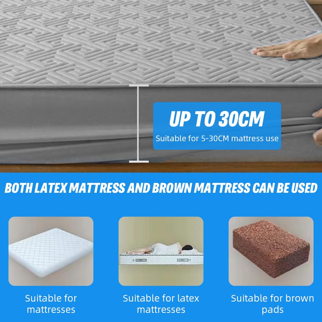 HASTHIP Mattress Protector Queen Size 78.7 x 59 in with Hidden Waterproof Liner | Quilted Cotton Gray Fitted Sheet