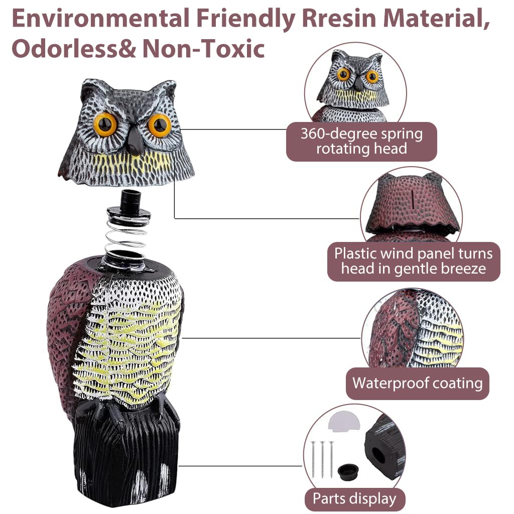 HASTHIP Outdoor Bird Repellent Devices for Balcony with 360 Degree Rotating Owl Decoys 3PCS