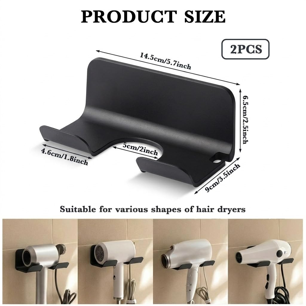 HASTHIP Self Adhesive Hair Dryer Holder Wall Mount with Plug & Cord Organizer (2 Pack)