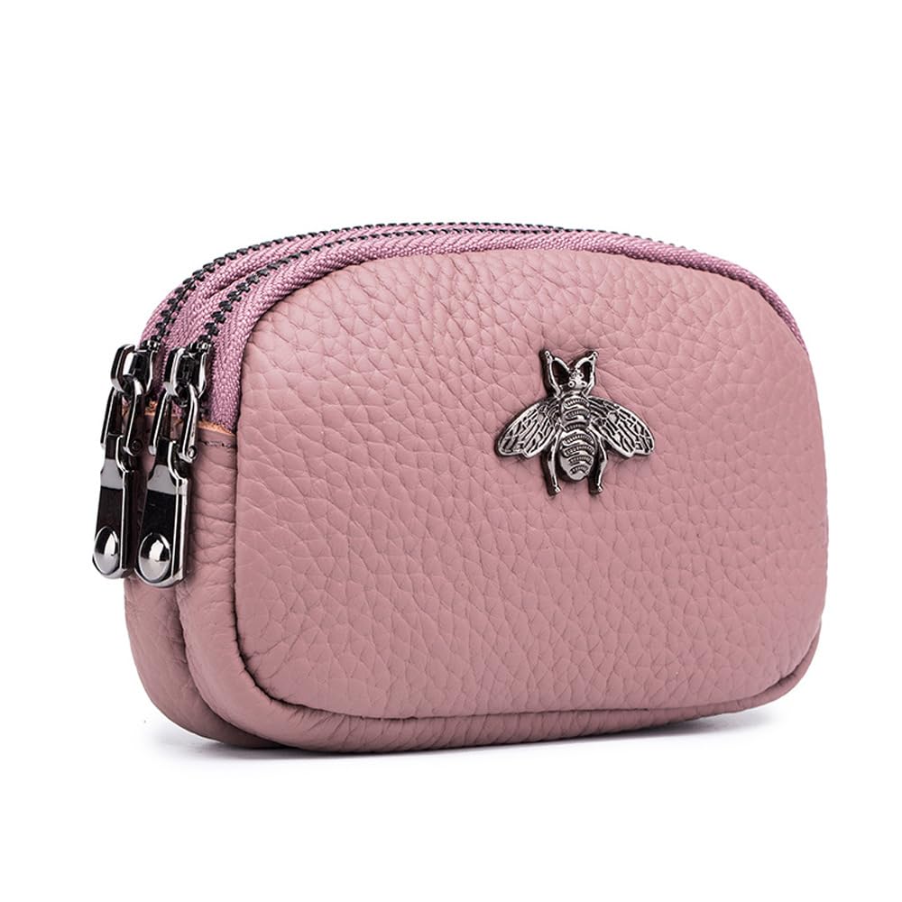 HASTHIP® Monedero Doble Capa de Cuero PU para Mujer,Pequeña Cartera con Cremallera,Porta Tarjetas y Llavero Diseño Compacto y Elegante Color Rosa Claro Ideal para Viaje Regalo