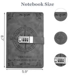 HASTHIP Diary with Lock for Writing and Travel featuring 3‑Digit Password Lock | 200 Pages A5 PU Leather Notebook Grey 2 PCS