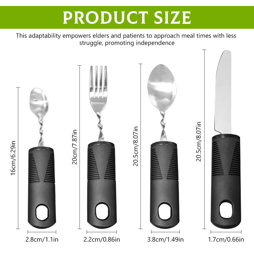 HASTHIP Adaptable Cutlery Set for Elders with Bendable Heads and Anti Slip Handles | 4 Pcs Stainless Steel Utensils