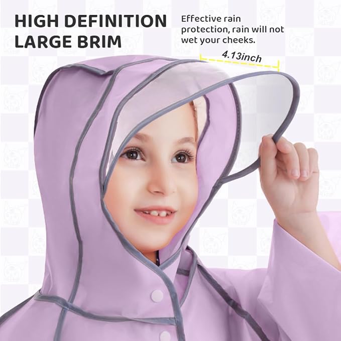 HASTHIP Kids EVA Raincoat with Clear Wide Brim Hood & Reflective Strips