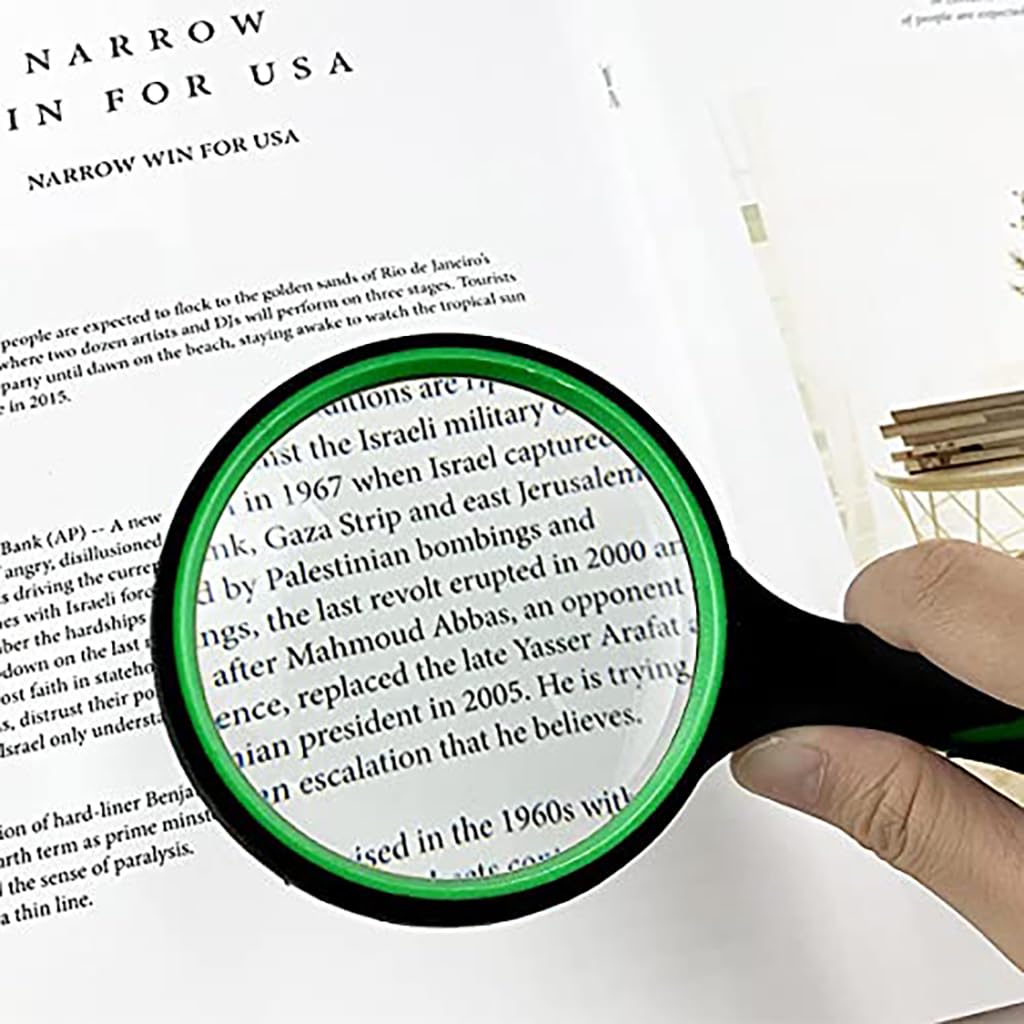 HASTHIP® Black Magnifying Glass for Reading - 5X Magnification with 100mm Real Glass Lens, Ergonomic Anti-Slip Handle Magnifier for Seniors & Kids, Shatterproof Magnifying Lens for Books & Hobbies