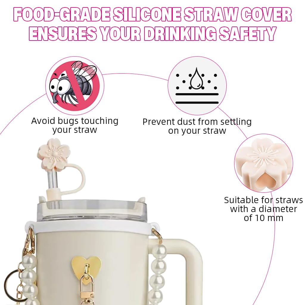 HASTHIP Stanley Cup Accessories Charm Kit Set 21PCS with Sakura Straw Cap and Pearl Chain