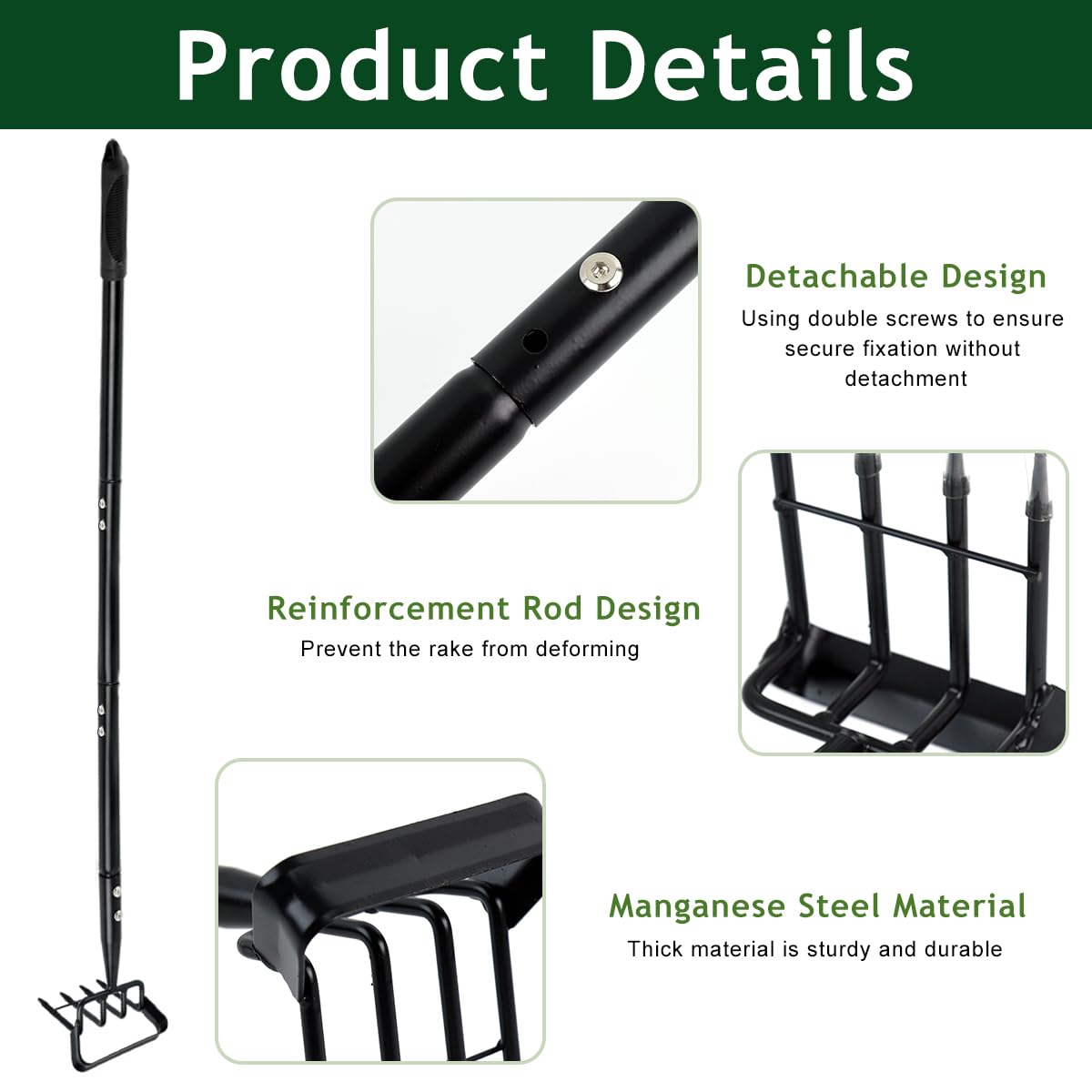 HASTHIP® Gardening Manual Weeder Tool Gardem Hoe 1.6m Assembly Long Handle Weeder 4-Claw Weeder Hand Tool, Manual Weed Puller Stainless Steel Manual Weed Puller Weeder Hand Tool for Lawn, Gardening