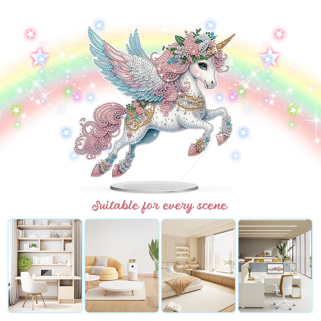 HASTHIP DIY 5D Diamond Painting Art Kit for Dreamy Unicorn 9.3 in Desk Decoration with Tools and Color Gems