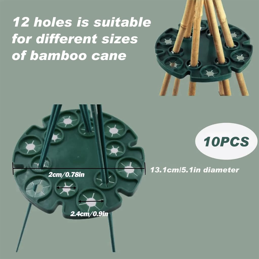 HASTHIP Plant Climbers Stem Holders for Garden Canes with 12 Hole Plastic Design | 10 Pcs Set