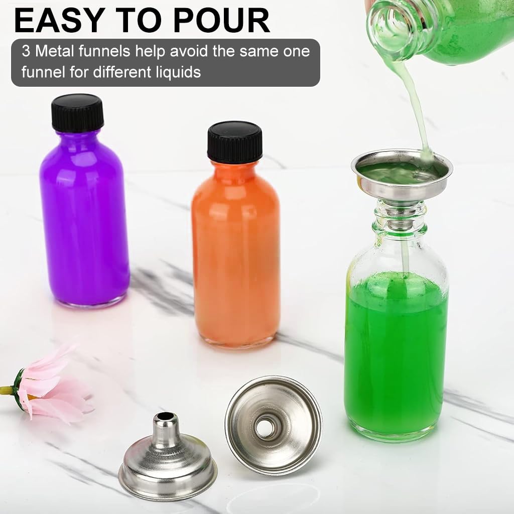 HASTHIP Small Glass Bottles Set for Juice and Drinks with Leak Proof Lids and Funnels | 24PCS 60ml Reusable Containers