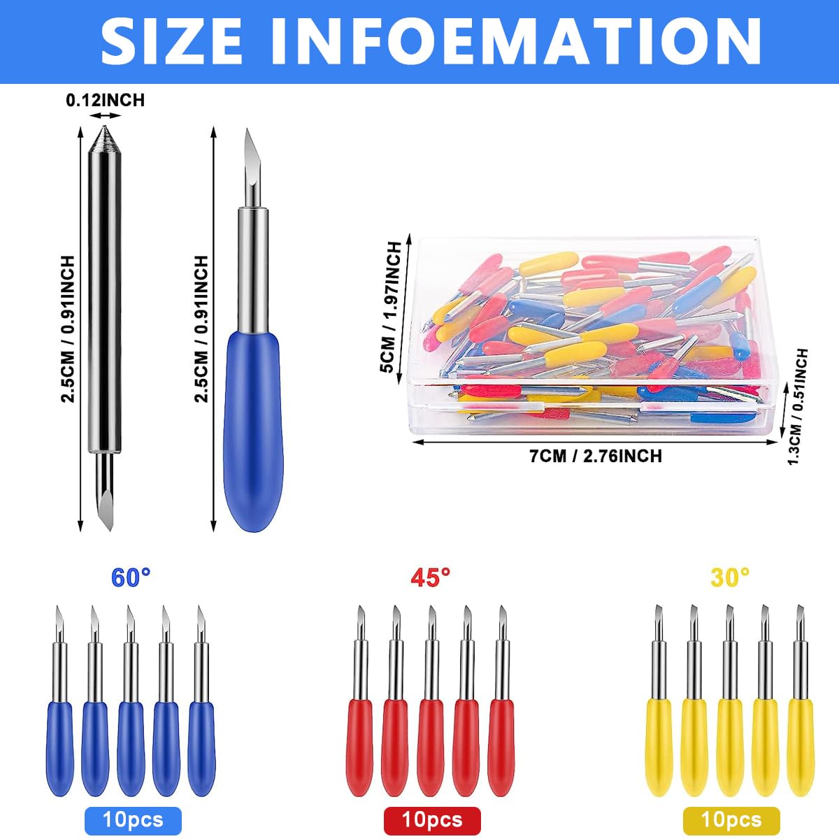 30pcs Fine Point Blades for Cricut Maker 3 Expression/Explore Air 2 / Air 3, for Cricut Blades Including 10PCS 30°Shallow Blades, 10PCS 45° Standard Blades and 10PCS 60°deep Cutting Blades