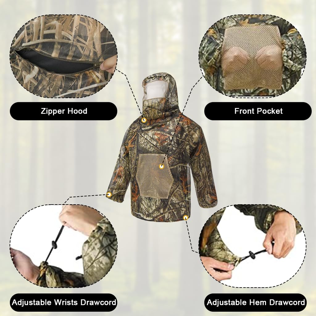 HASTHIP Bee Suit for Camping and Jungle Work with Ventilated Hood | Woodland Camo XL XXL
