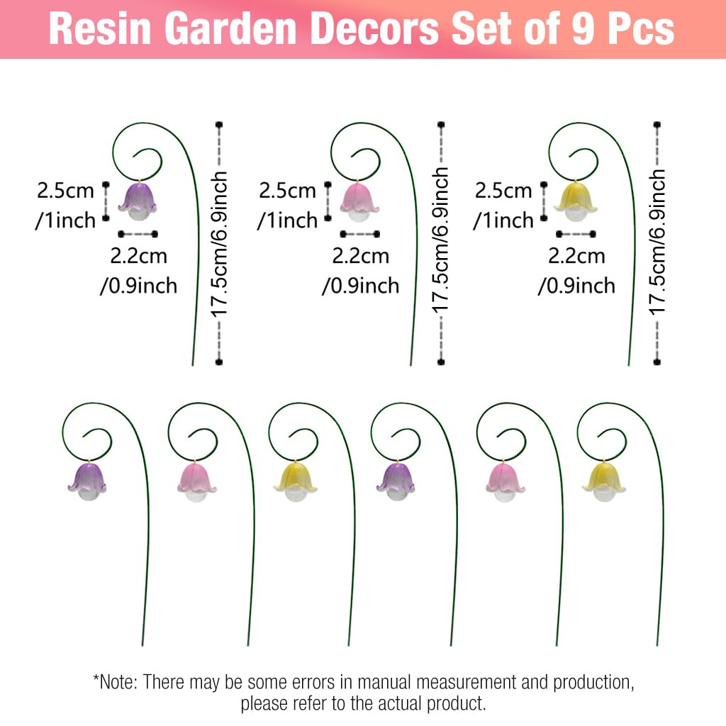 HASTHIP® Resin Garden Decors Set of 9 Pcs Lily of the Valley Garden Decoration DIY Assembly Flower Pot Decoration Insert-in Flower Decoration Outdoor Lawn Decorations Home Decorations
