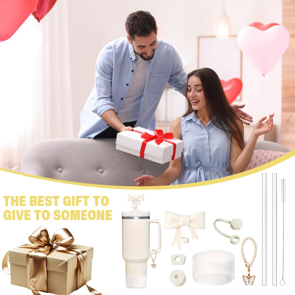 HASTHIP Stanley Cup Accessories Charm Kit Set 18PCS for Personalizing & Protecting Cups | Includes Butterfly Handle Charm and Straw Cleaning Brush
