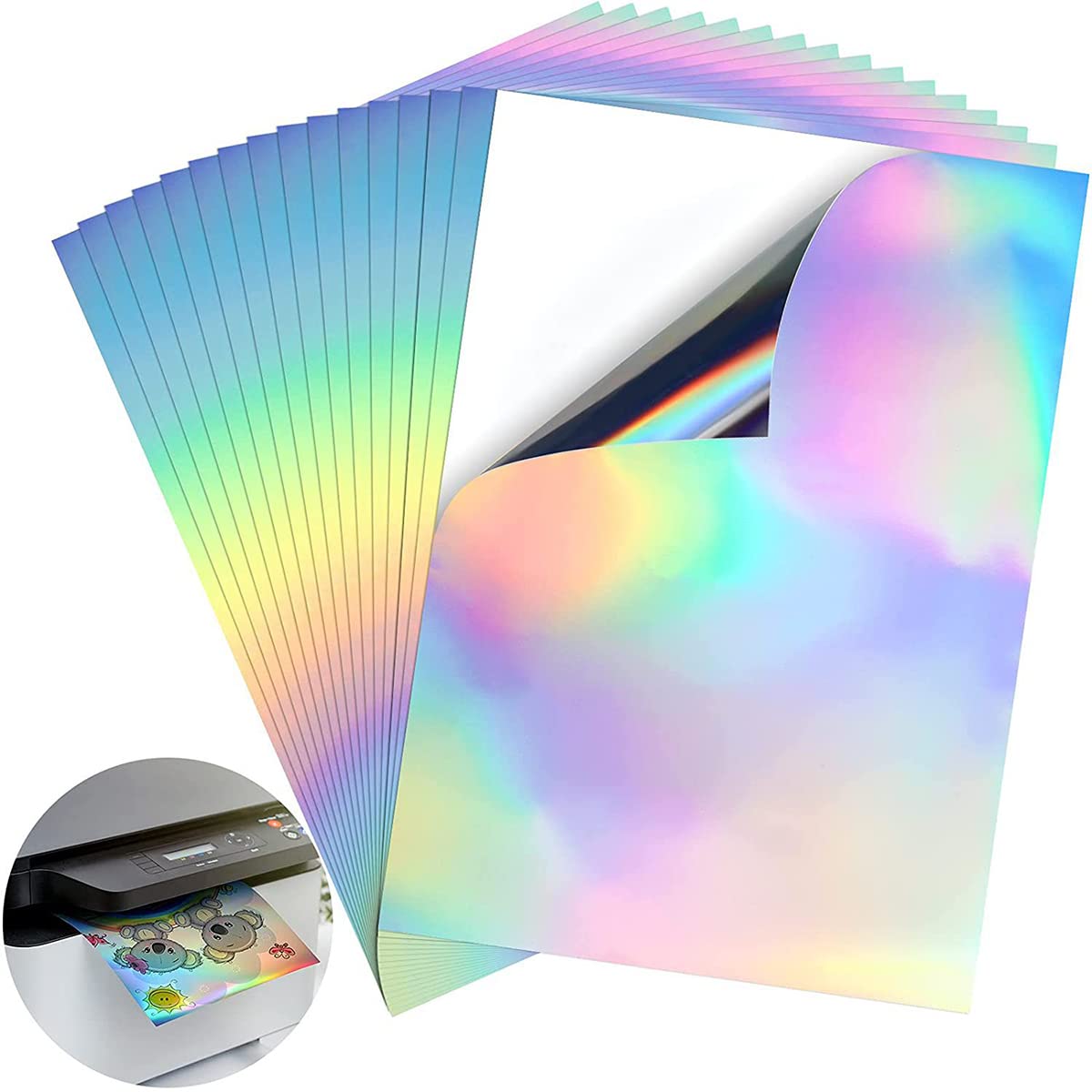 HASTHIP Printable Sticker Paper for Inkjet Printer featuring Holographic Vinyl Sheets 20 Pack | Waterproof 8.5x11 in Self Adhesive Design