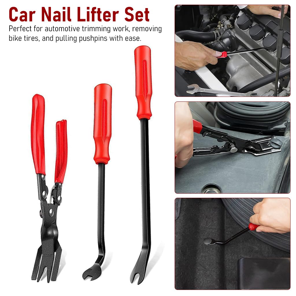 HASTHIP® Juego de 3 Herramientas de Extracción Molduras Coche,Alicates para Clips,Herramientas Palanca y Desmontaje Paneles Kit Reparación Interior Automóviles con Bolsa