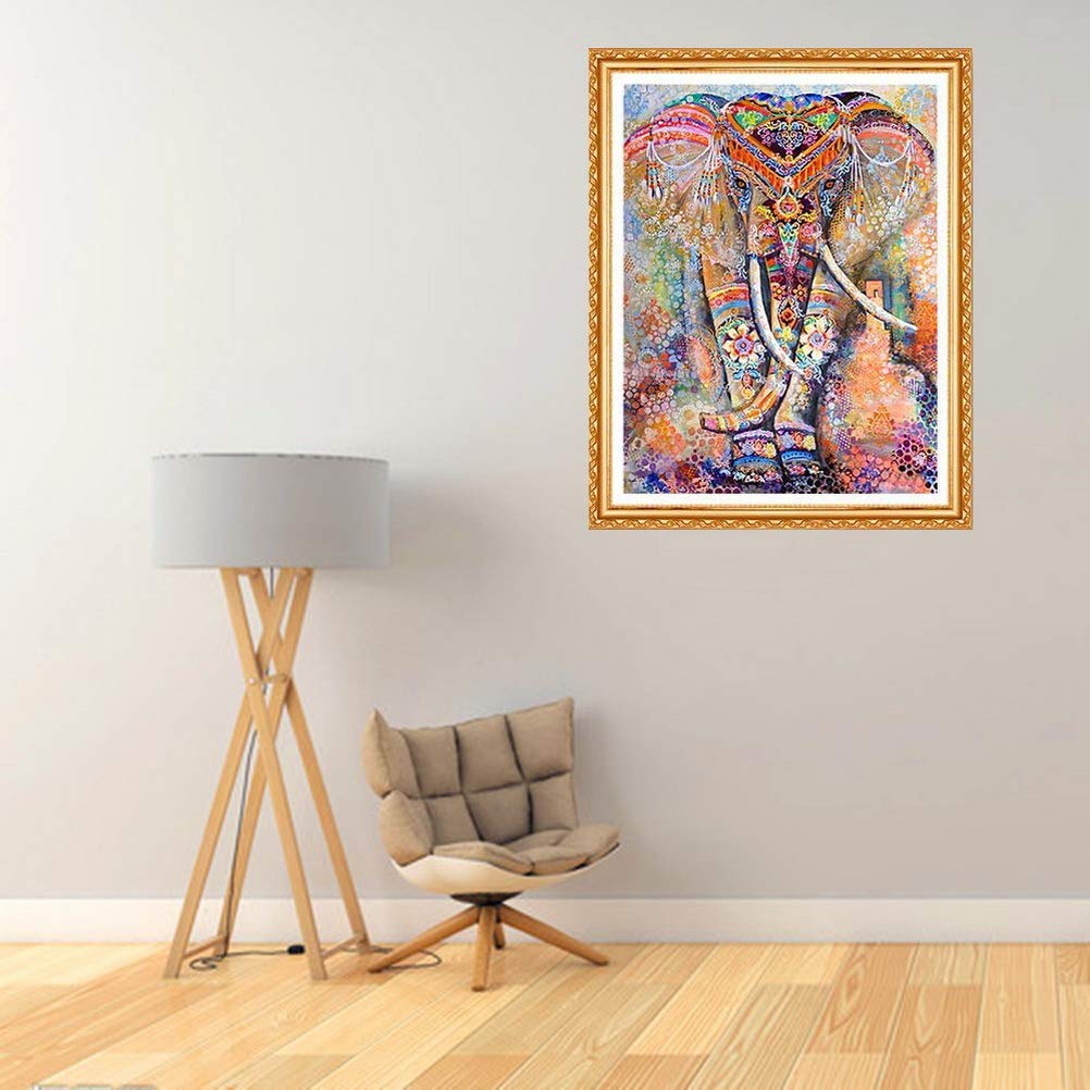 HASTHIP Colorful Elephants DIY 5D Diamond Painting Full Kits, Full Drill Diamond Painting Kits Crystal Embroidery Pictures Cross Stitch Art Craft for Home Decor (Red)