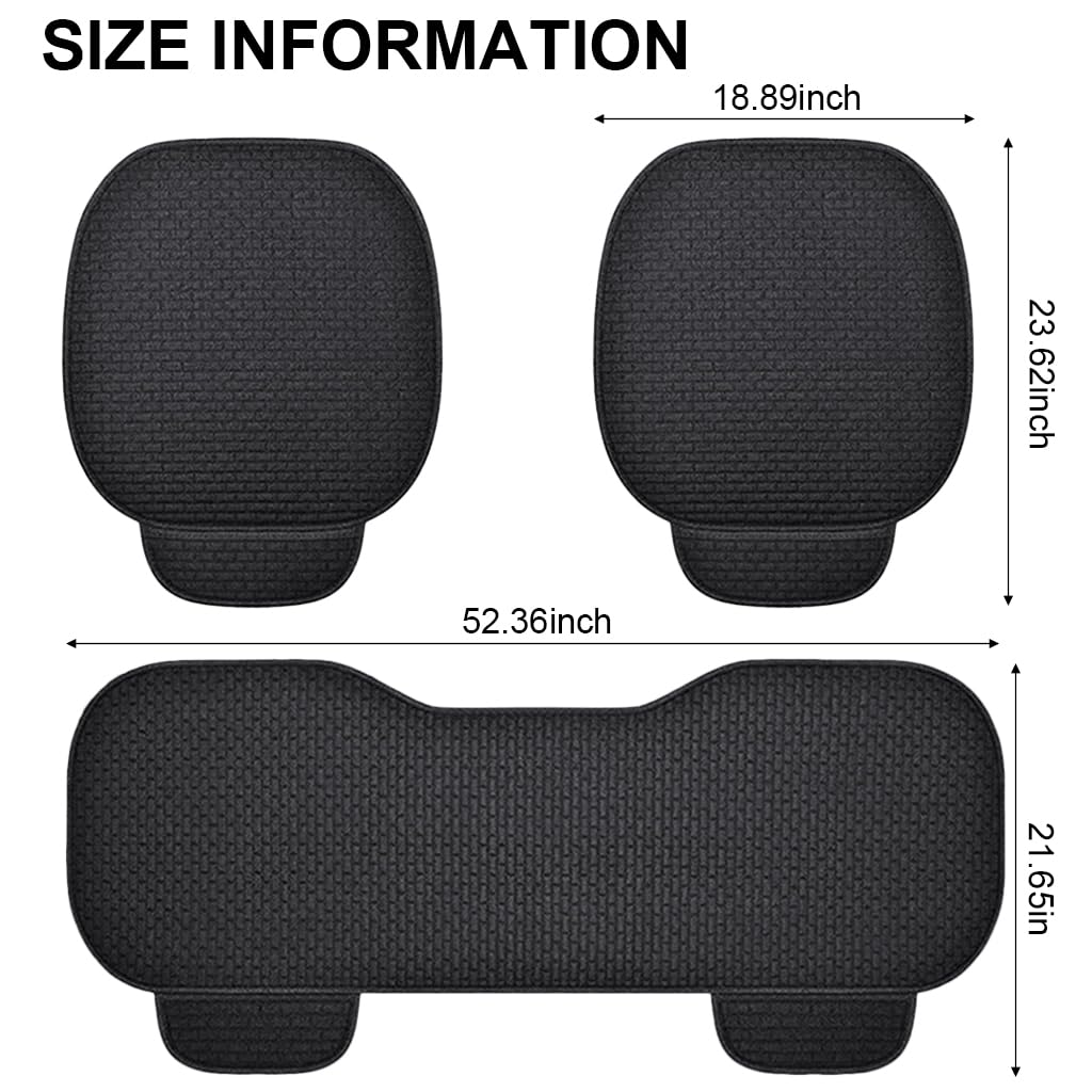 HASTHIP® 3Pcs Breathable Car Seat Covers Full Set Front & Rear Seat Covers with Anti-Slip Silicone Backing, Storage Pouches, Durable Car Seat Cushions Stylish Universal Seat Cover for Car