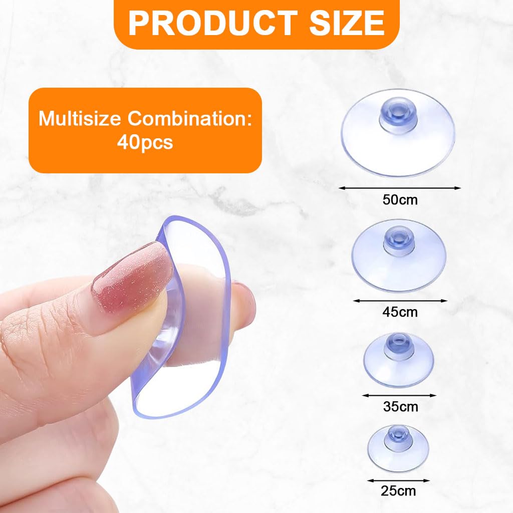 HASTHIP Suction Cup Hooks for Kitchen and Bathroom featuring Strong Hold Clear PVC | 40pcs in 4 Sizes