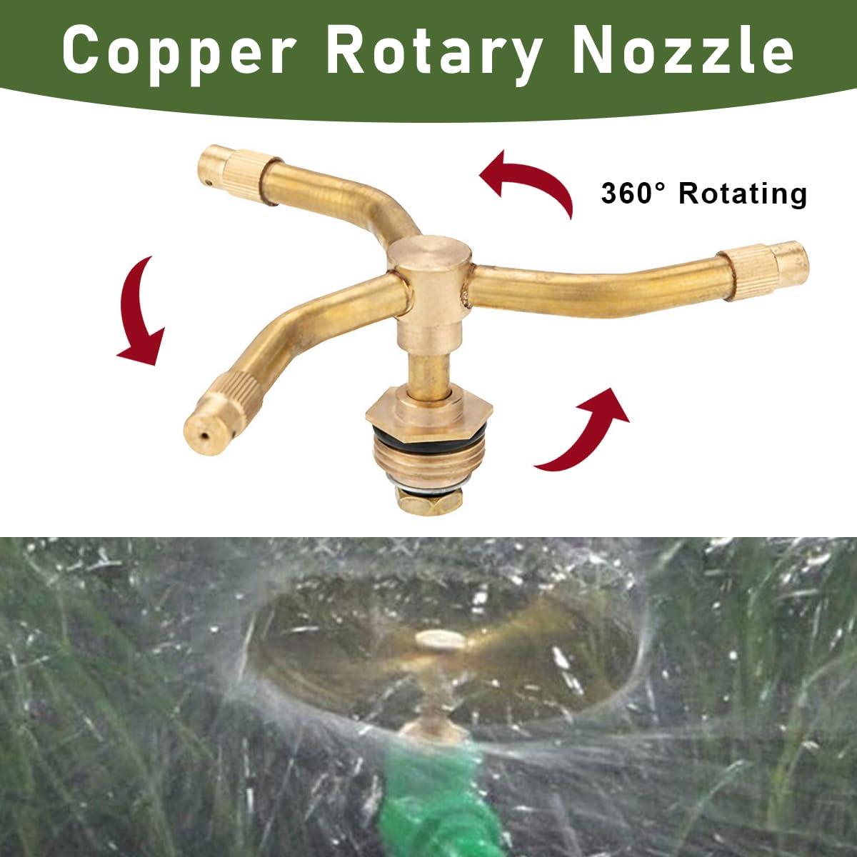 HASTHIP Water Sprinkler for Garden Irrigation featuring 3-Head Brass Nozzles and 360 Rotation | 2PCS