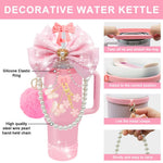 HASTHIP Stanley Cup Accessories for Women featuring 9Pcs Pink Bow and Beaded Lanyard Set