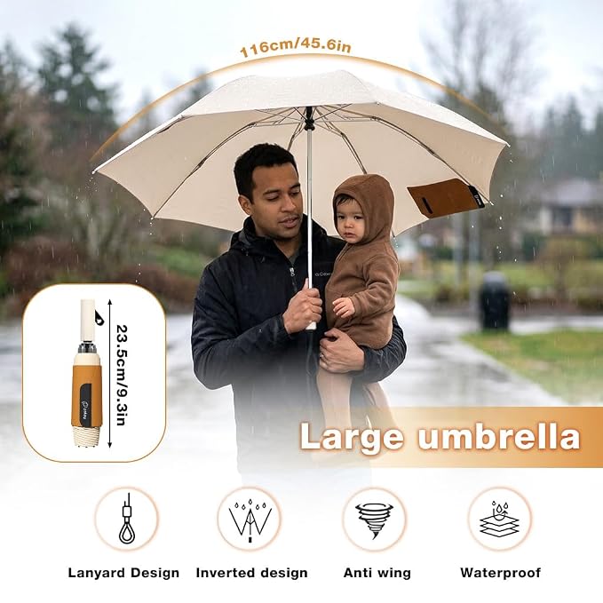 HASTHIP Auto Open Windproof Umbrella, Waterproof Folding Travel Umbrella