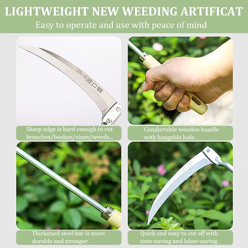 HASTHIP Grass Sickle Cutter Head for Weeding and Harvesting with 37cm Handle featuring Curved Stainless Steel Blade | Ergonomic Wooden Grip