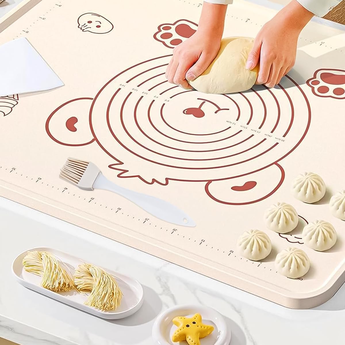 HASTHIP Silicone Baking Mat for Dough Rolling with Non Stick Surface and Measurement 19.6x15.7 in | Includes Scraper and Brush