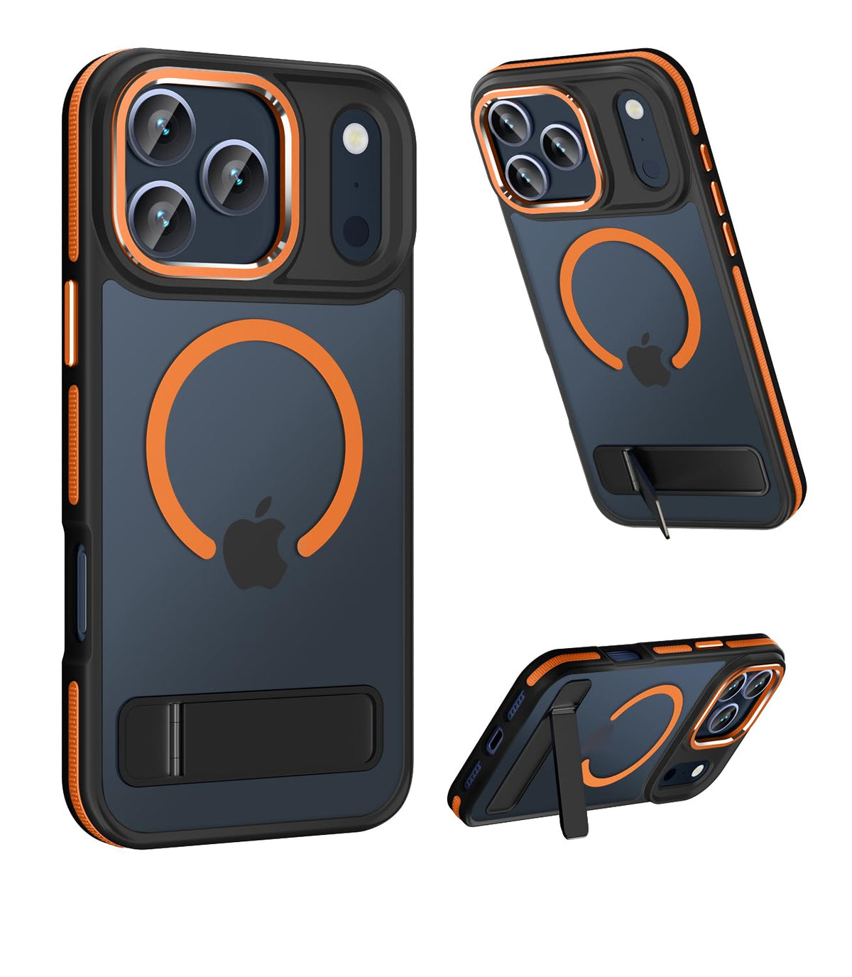 HASTHIP® Funda para iPhone 17 Pro 6.3 Pulgadas, Compatible con MagSafe, Carcasa con Soporte, Diseño Translúcido Mate, Antigolpes Grado Militar, Protección contra Caídas y Arañazos - Naranja
