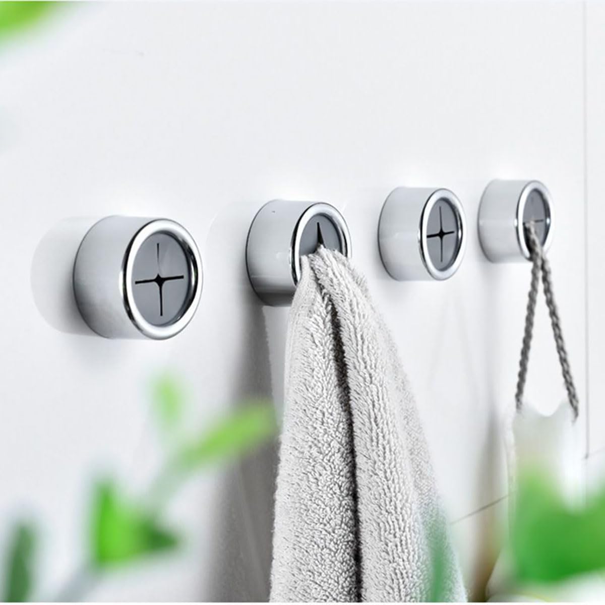 HASTHIP Wall Towel Holders for Kitchen and Bathroom featuring Push-in Snap Mechanism | 4Pcs 1.6 in Round Self Adhesive Cotton Black Set
