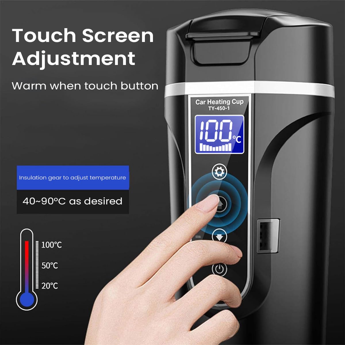 Car Electric Kettle 450ml Electric Heating Water Cup for 12/24V Vehicle LCD Digital Temperature Display Electric Water Kettle 304 Stainless Steel Liner Leak-proof Water Heaters