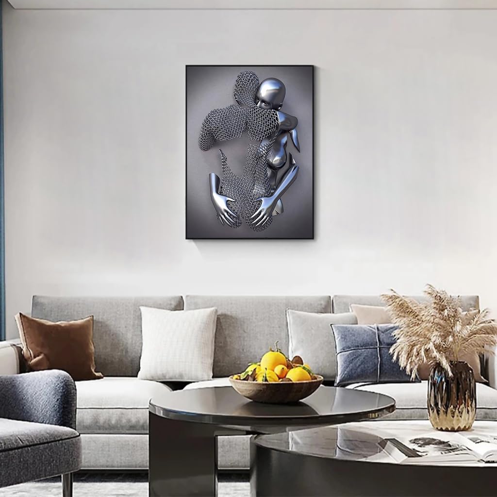 HASTHIP Wall Decor Painting for Living Room featuring 11.8x15.7 in 3D Metallic Couple Art | Frameless Modern Canvas