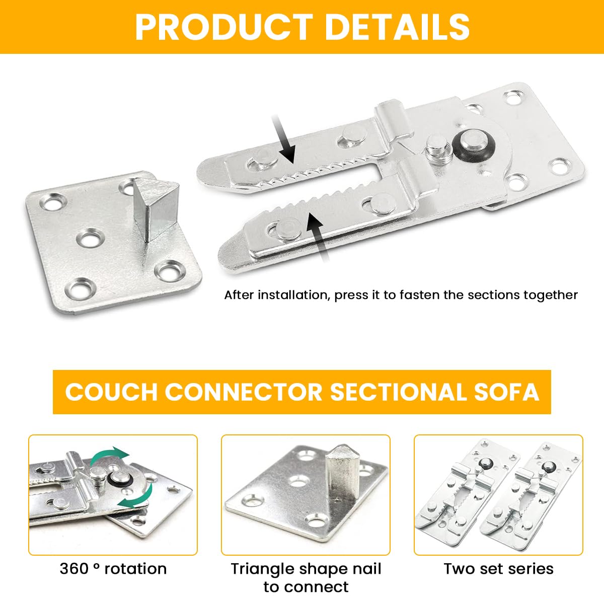 HASTHIP Sectional Couch Connectors for Modular Sofas featuring Screw-Fixed Metal Brackets | Secure Alignment
