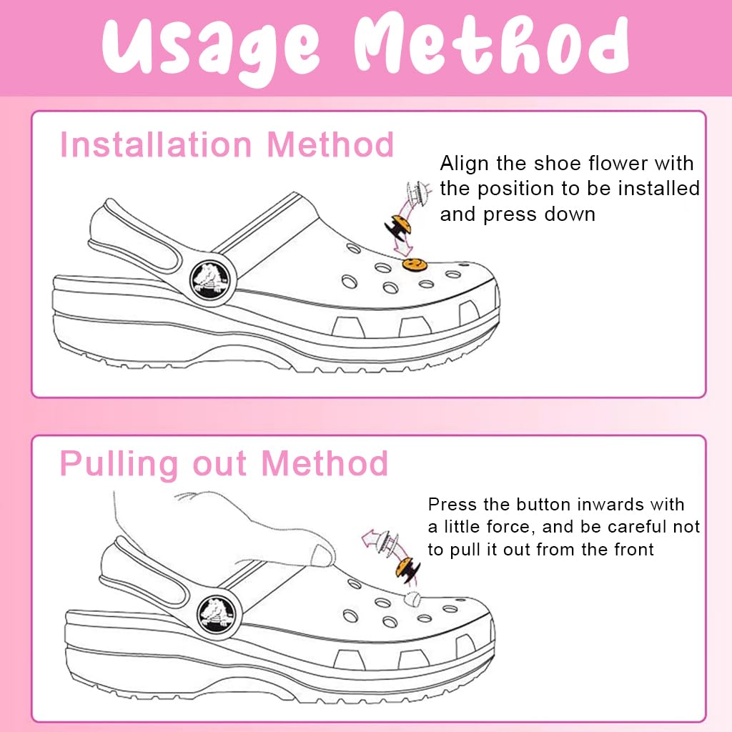 HASTHIP Shoe Decoration Charms Combo for Clogs with Secure Snap Attachment | 65Pcs Pink Rubber Set for Teens and Adults