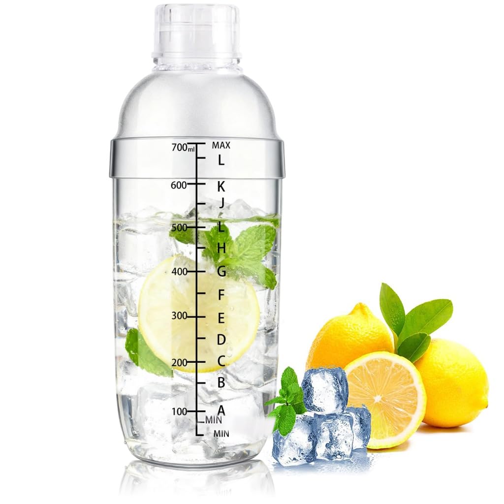 HASTHIP® 700ml Cocktail Shaker, 24oz BPA-Free Acrylic Drink Mixer with Measurement Markings, Built-In Strainer Lid, Leak-Proof Bar Shaker for Cocktails, Mocktails & Home Bartending