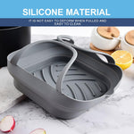 HASTHIP Baking Tray for Air Fryer with Raised Grooves and Handles 21x6cm Silicone Liner | Foldable Oven Pot in Grey