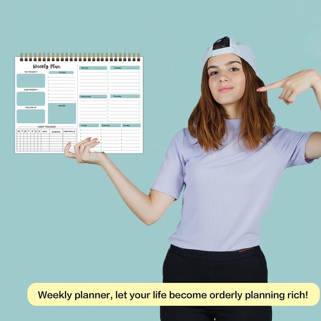 HASTHIP® 8.5" x 11" Weekly Planner Notepad 52 Week Undated Planning Pad with Habit Tracker, To-Do Lists & Goal Organizer Pink Productivity Journal for Men, Women, Office, School & Home Use(Blue)
