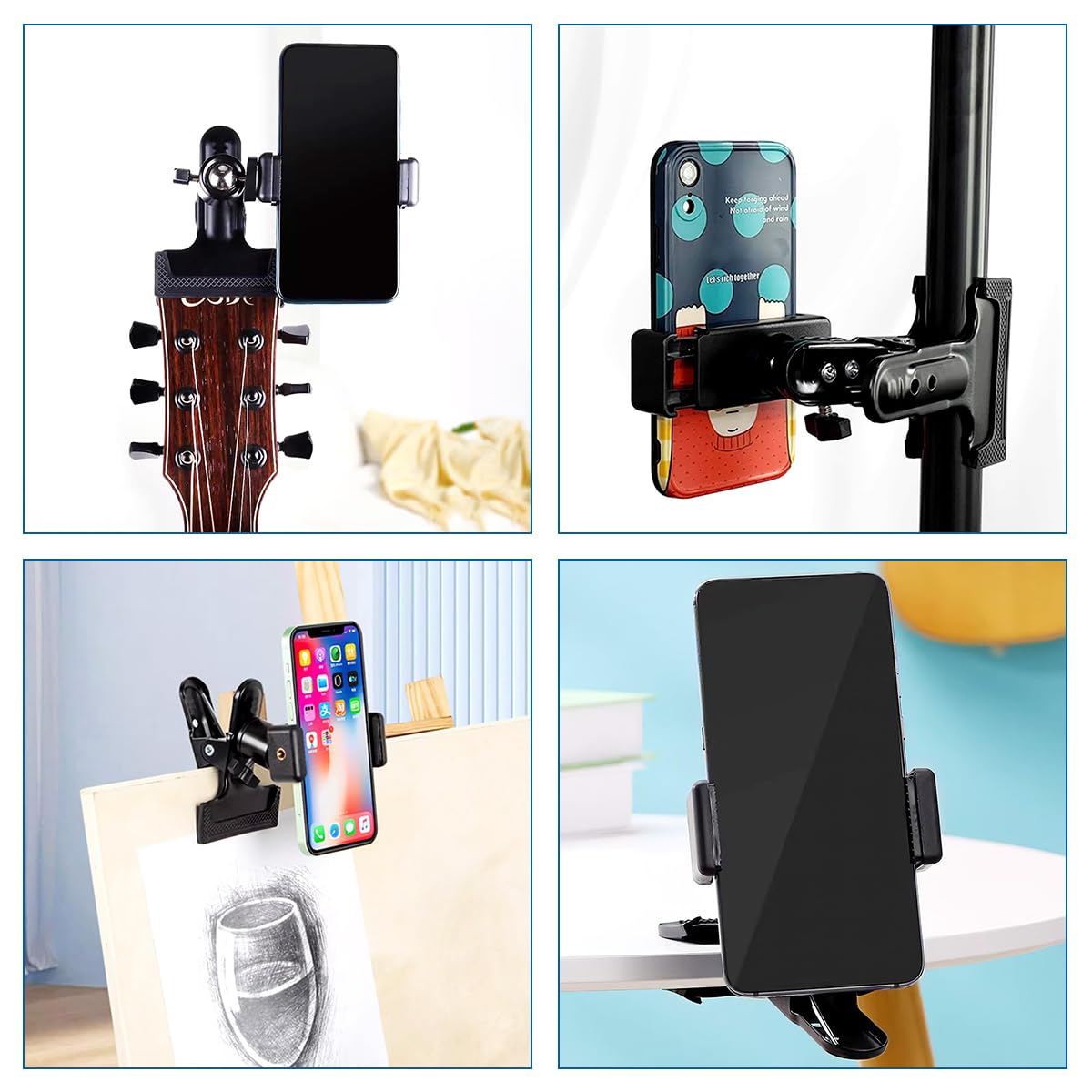 HASTHIP Guitar Phone Holder for Headstock and Desk with 360° Rotation | Strong Clamp Mount