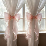 HASTHIP® Pink Bow Lace Curtain Tiebacks 2PCS Sheer Lace Curtain Holdbacks with Ruffle Edges, Decorative Bow Curtain Ties for Bedroom, Living Room & Nursery Drapes