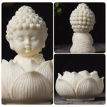 HASTHIP® White Buddha Statue, Bodhisattva Statue, Small Buddha on Lotus Seat, Zen Meditation Statue, Religion Artwork Statue for Home Office Bookshelf Decoration, Collectible Gifts for Men